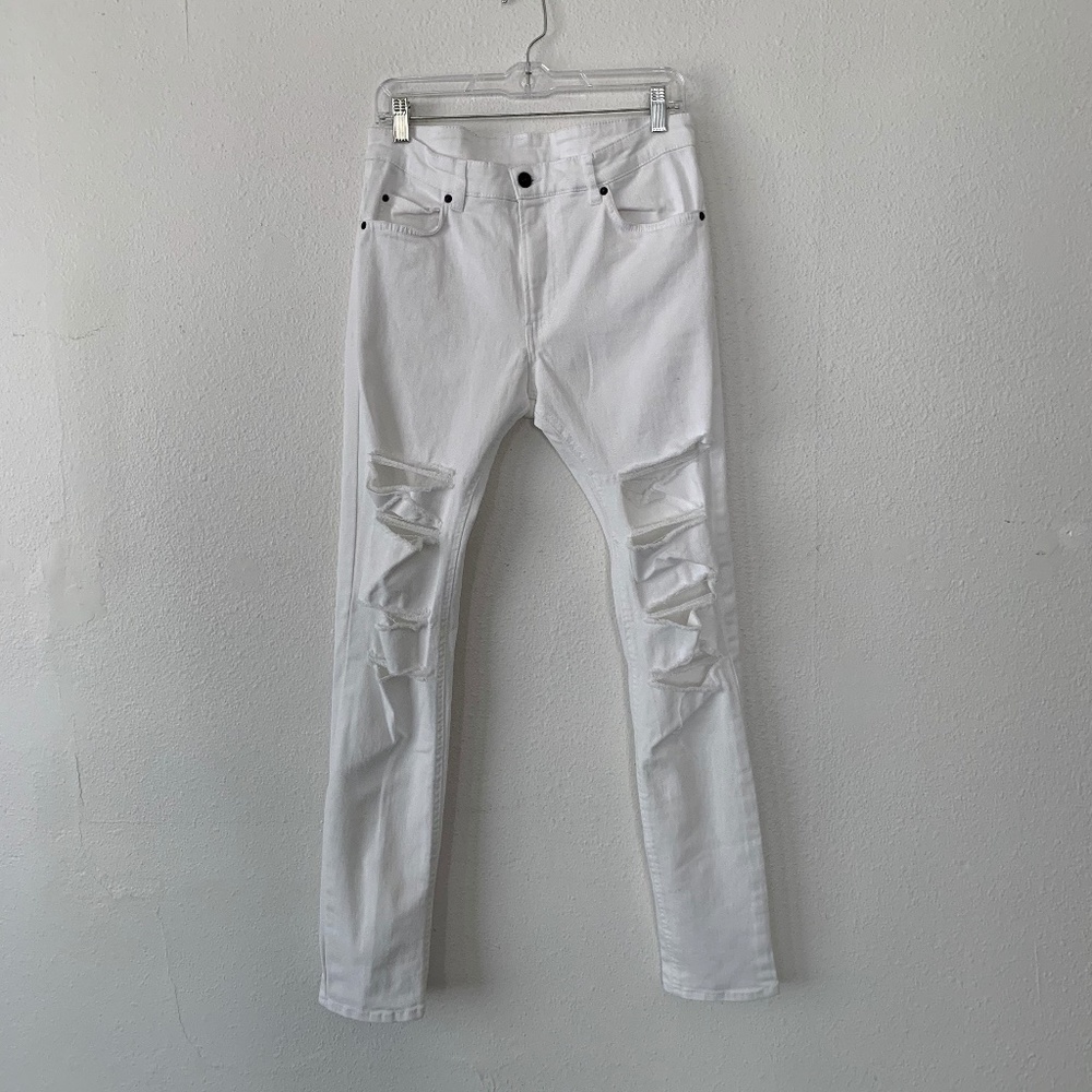 H&M slashed legs white denim slim jeans